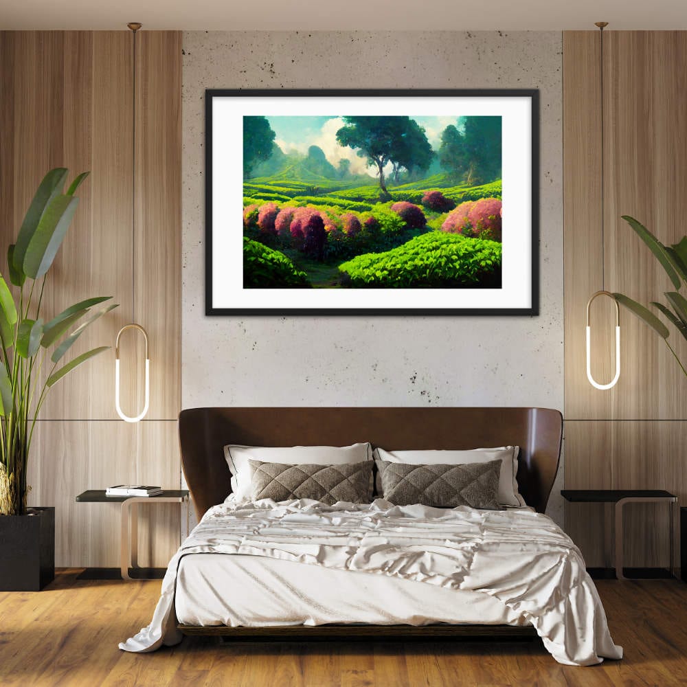 Flowery Green Tea Garden Framed Galant Art