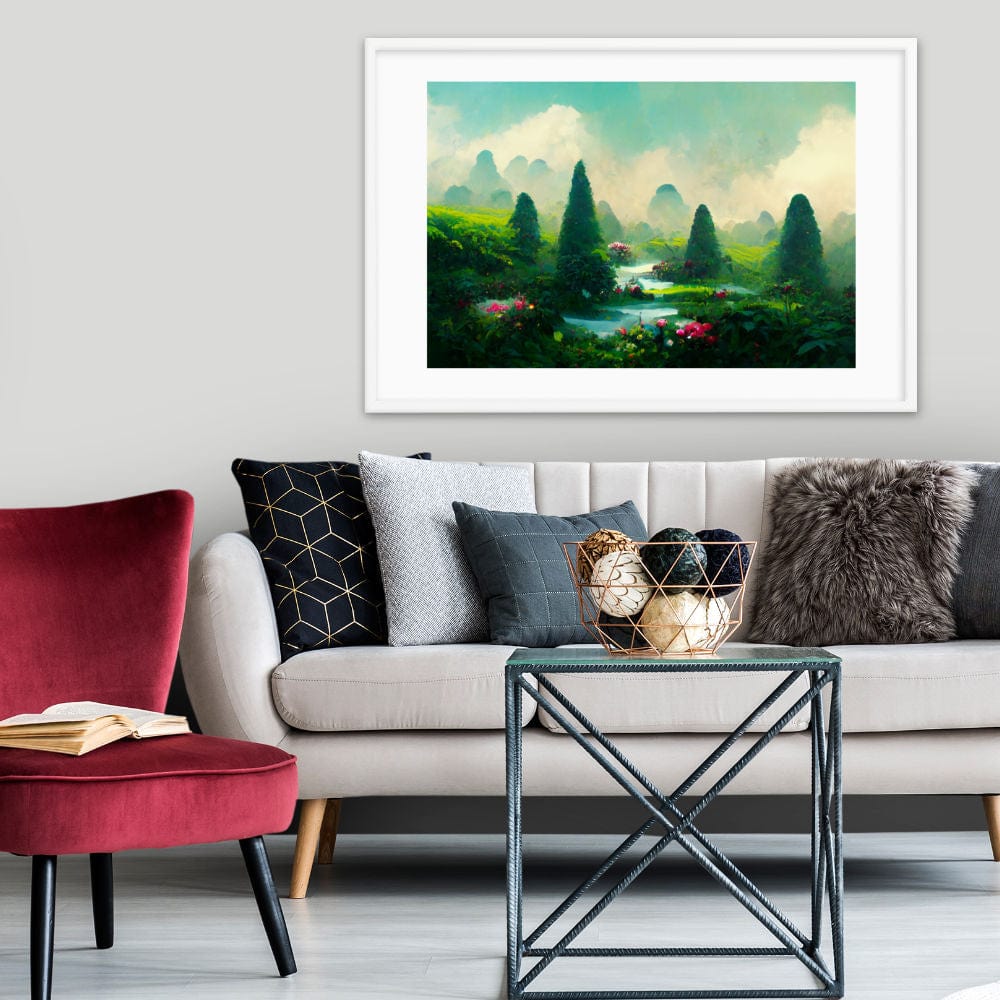 Green Tea Garden River Framed Galant Art