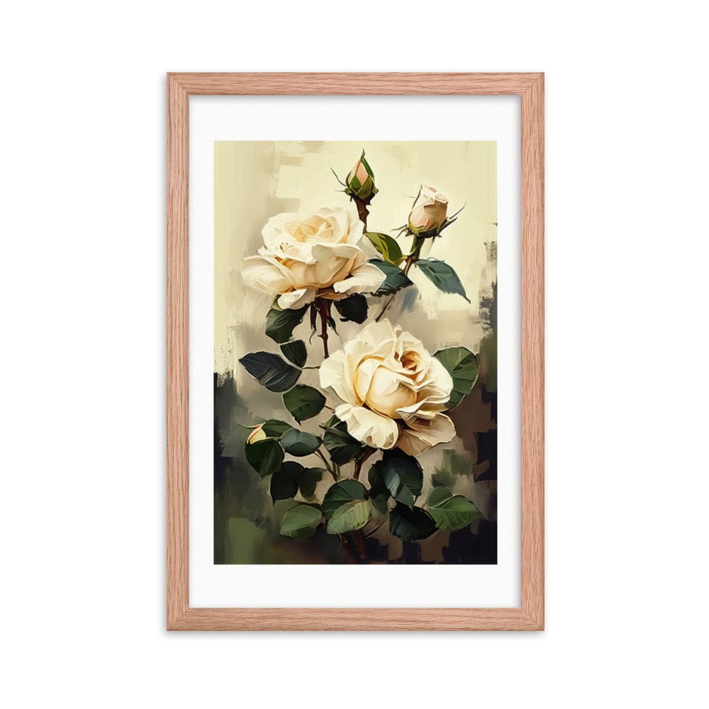 Vintage Beige Roses Oil Painting paper Framed Print Galant Art