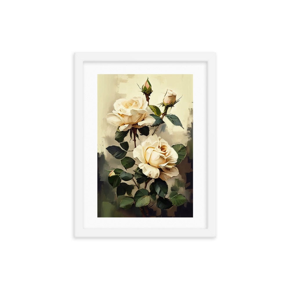 Vintage Beige Roses Oil Painting paper Framed Print Galant Art