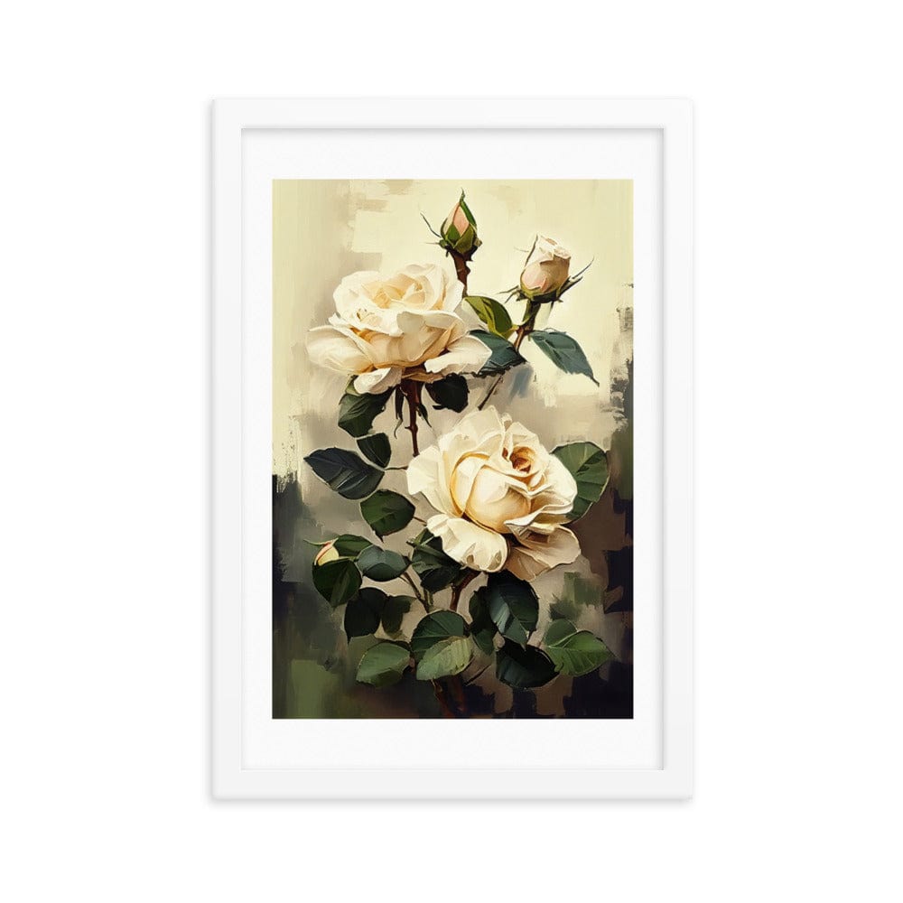 Vintage Beige Roses Oil Painting paper Framed Print Galant Art