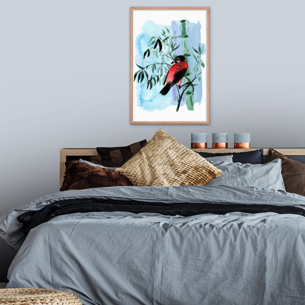 Watercolor Plants Red Bird Galant Art