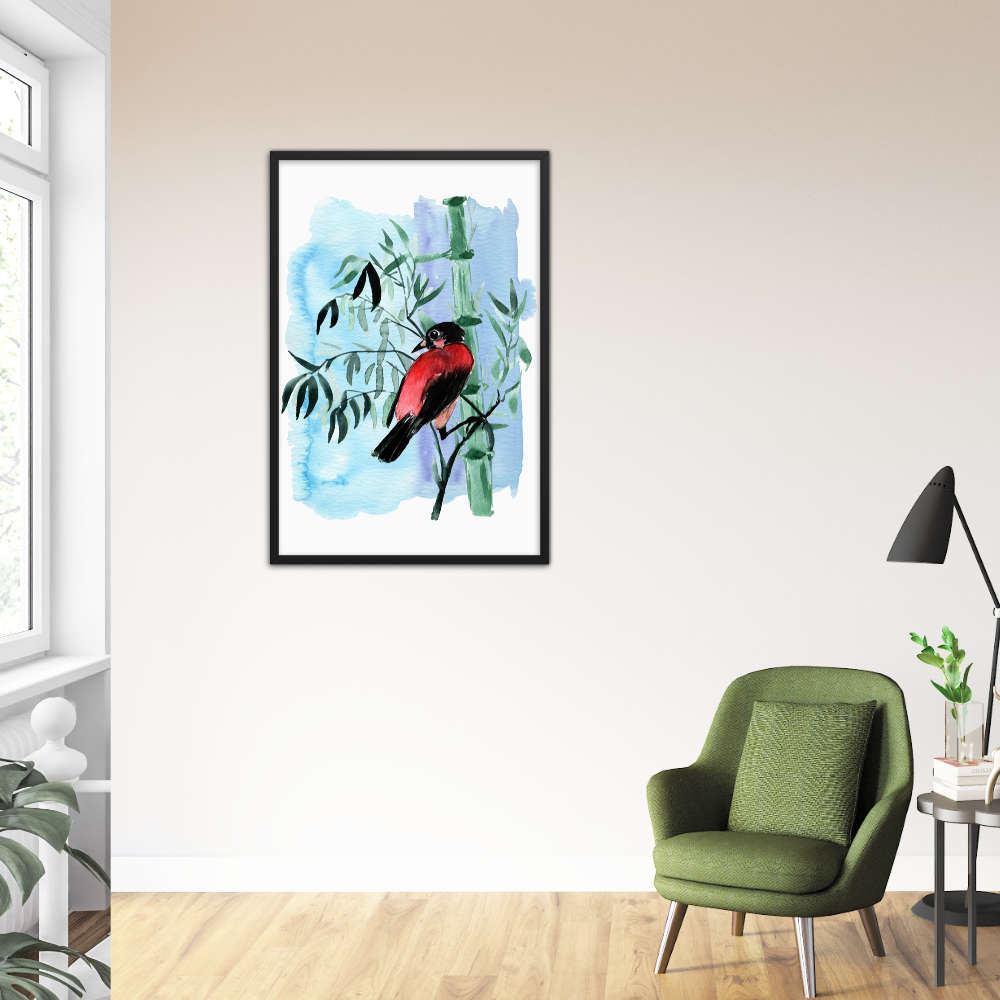 Watercolor Plants Red Bird Galant Art