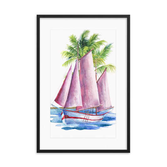 Boat At A Tropical Beach Tree Galant Art