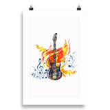 Burning On Fire Rock Guitar Print Galant Art