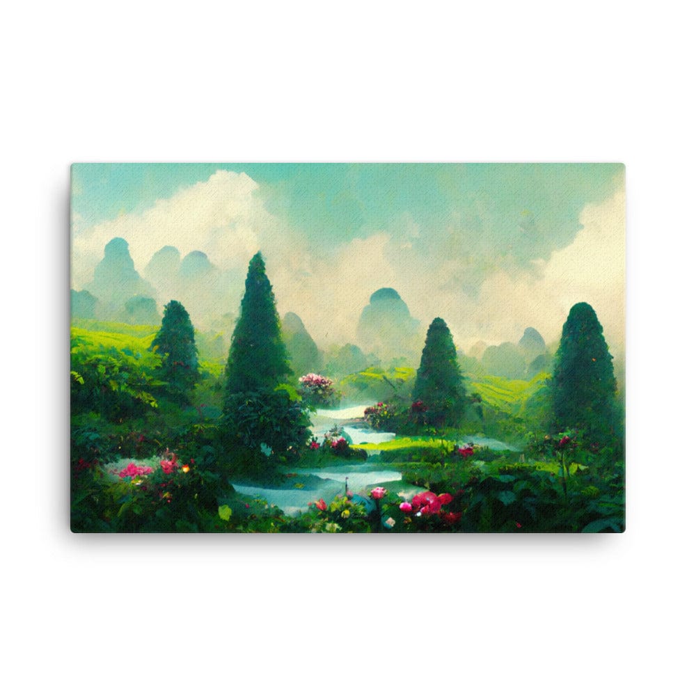 Green Tea Garden River Canvas Galant Art