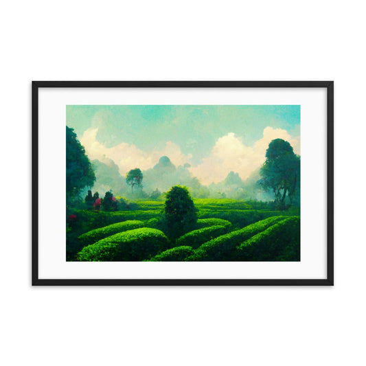 Green Tea Garden Rows Framed Galant Art