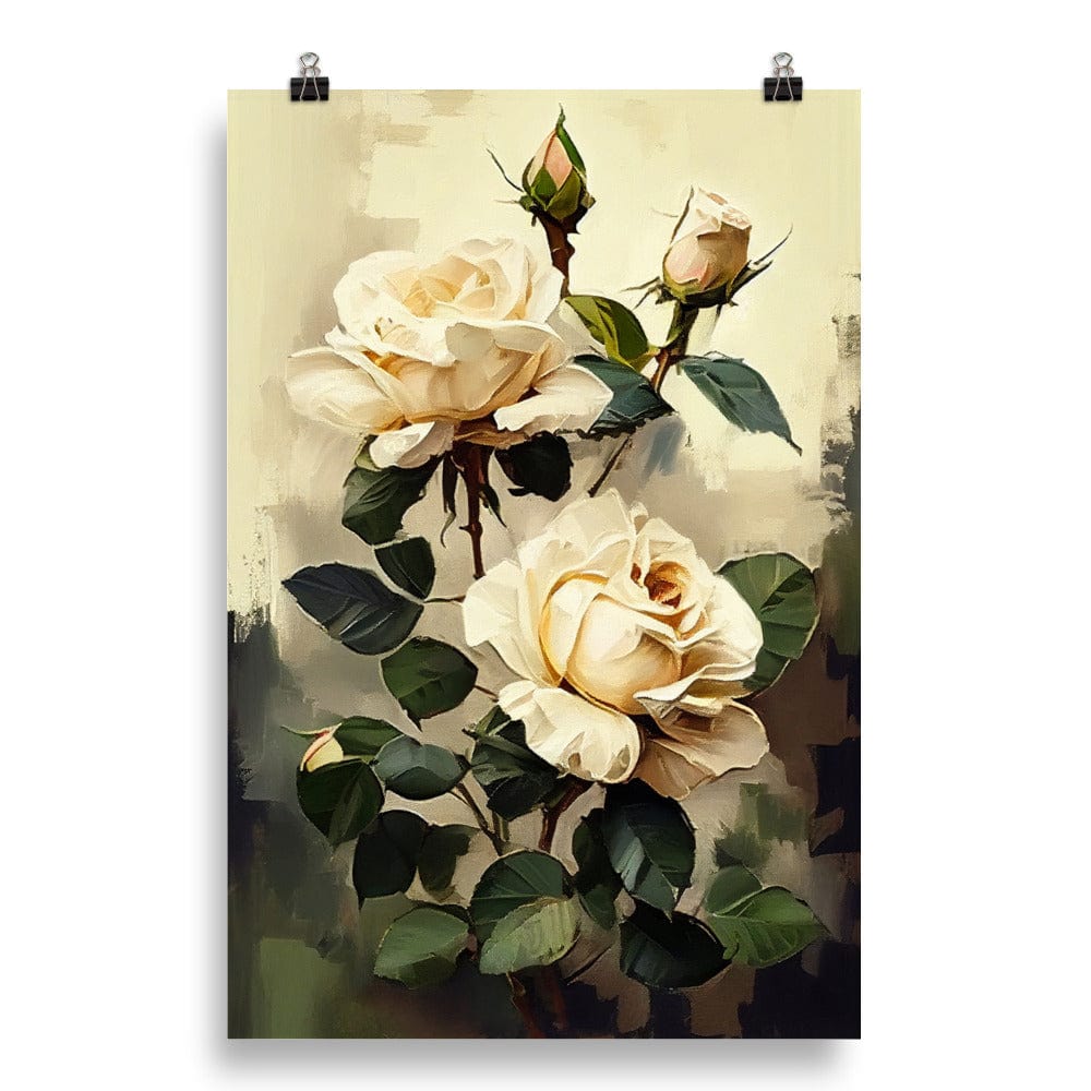 Vintage Beige Roses Oil Painting paper print Galant Art